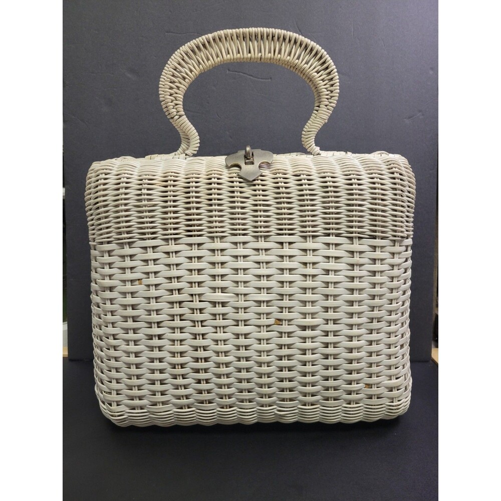 Vintage 1960s Dayne Taylor White Wicker Box Bag Purse